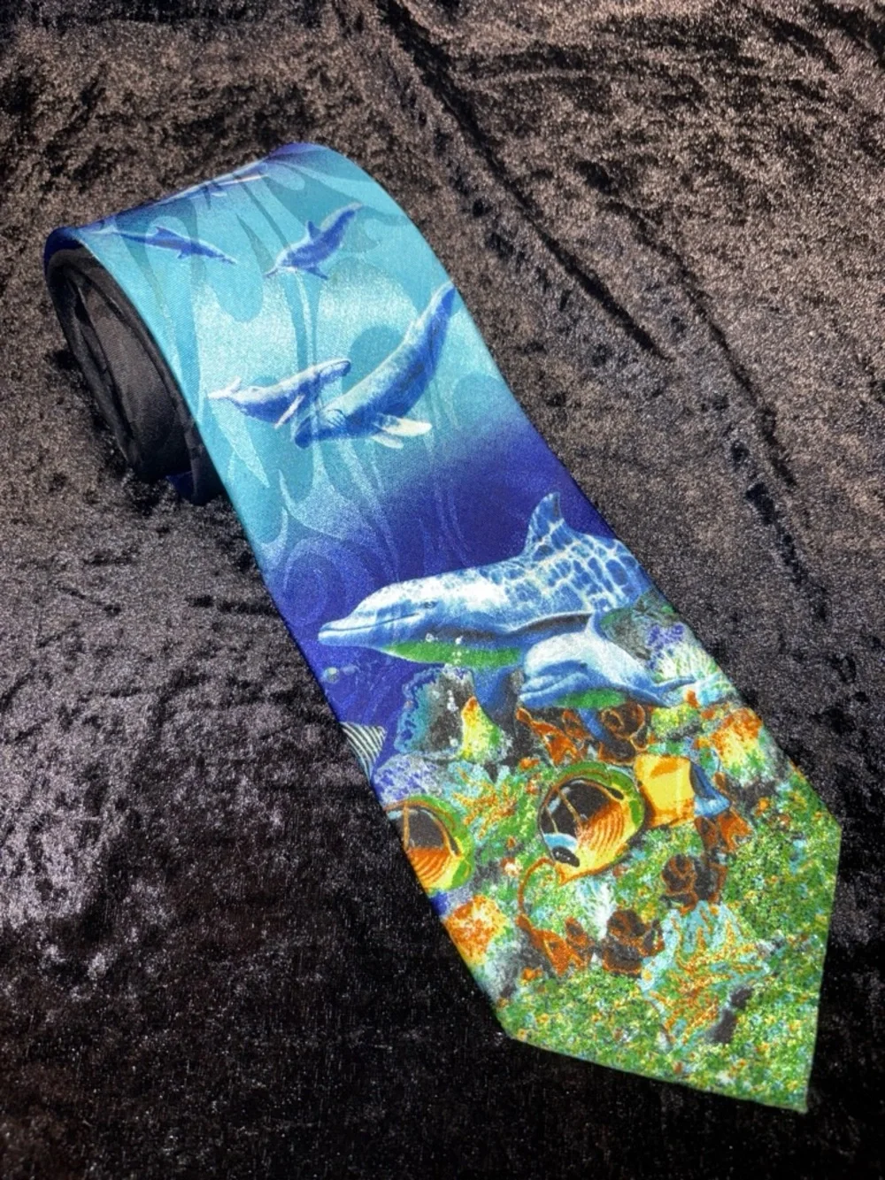 Steven Harris Necktie Ocean Blue Dolphin Marine Life One Size EUC